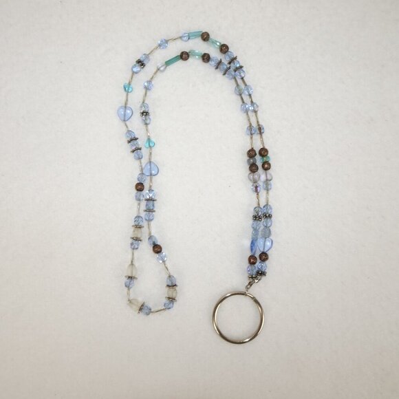 Handcrafted Beaded Lanyard Blue Glass Beads Colors of the Sea and Sky - Picture 2 of 8